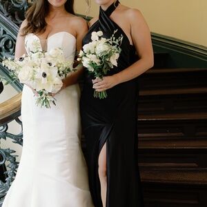 Black Satin Open Back Bridesmaid Dress